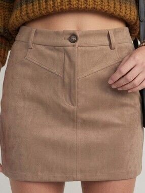 Pull&Bear Faux Suede Mini Skirt Brown Taupe Western Boho Chic XS Indie Urban Y2K